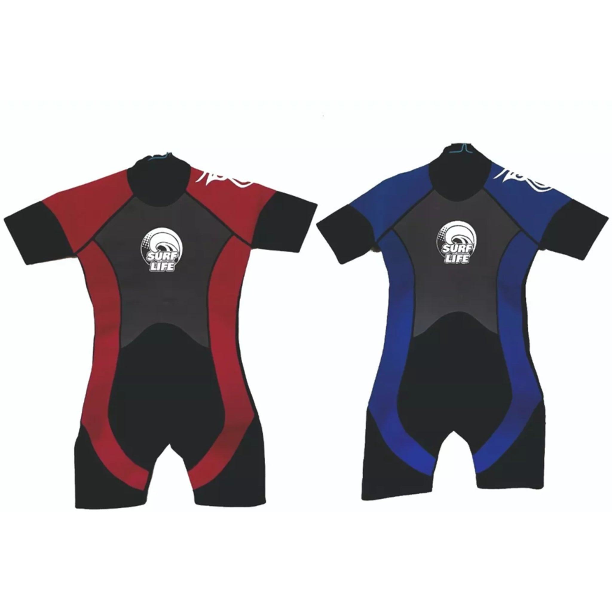 Unisex adult short sleeve wetsuit in black and red or blue with Surf Life logo – neoprene surf suit for men and women